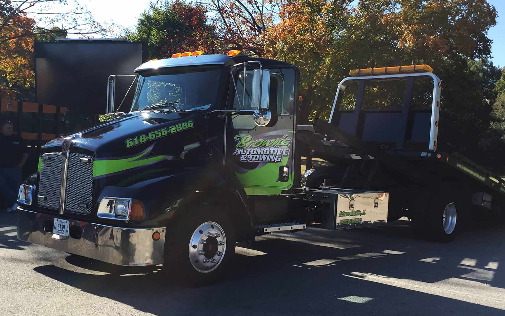 Brown's Automotive & Towing - Large Flat Bed Company tow truck - Edwardsville, IL