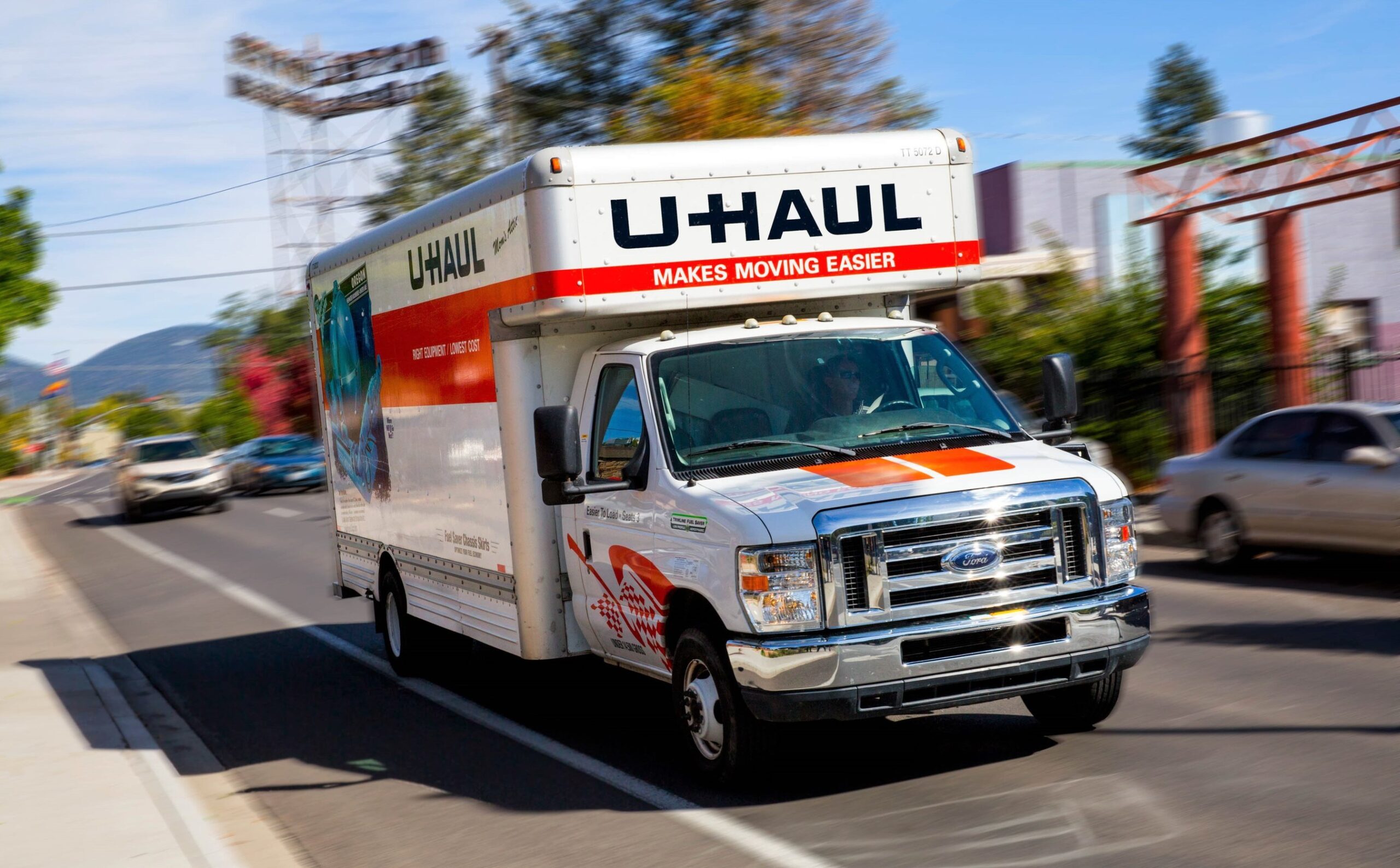U-Haul rental truck on the road on a sunny day - Edwardsville, IL