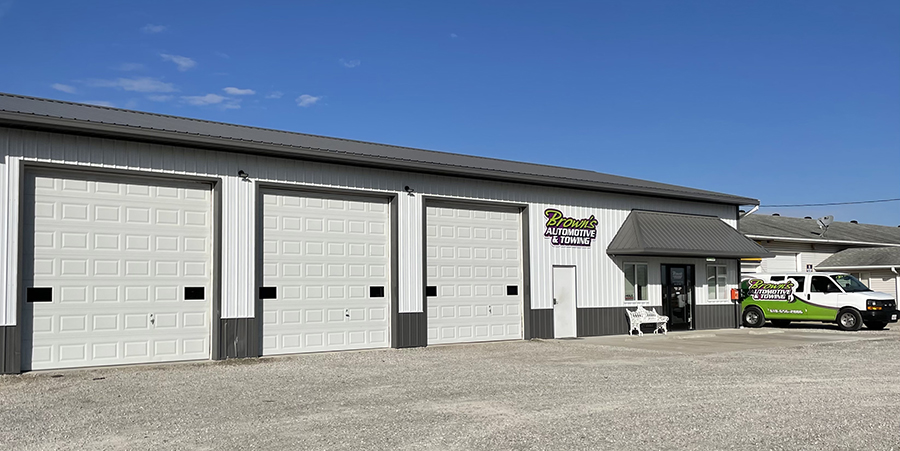 Exterior of Brown's Automotive & Towing location on beautiful sunny day - Edwardsville, IL